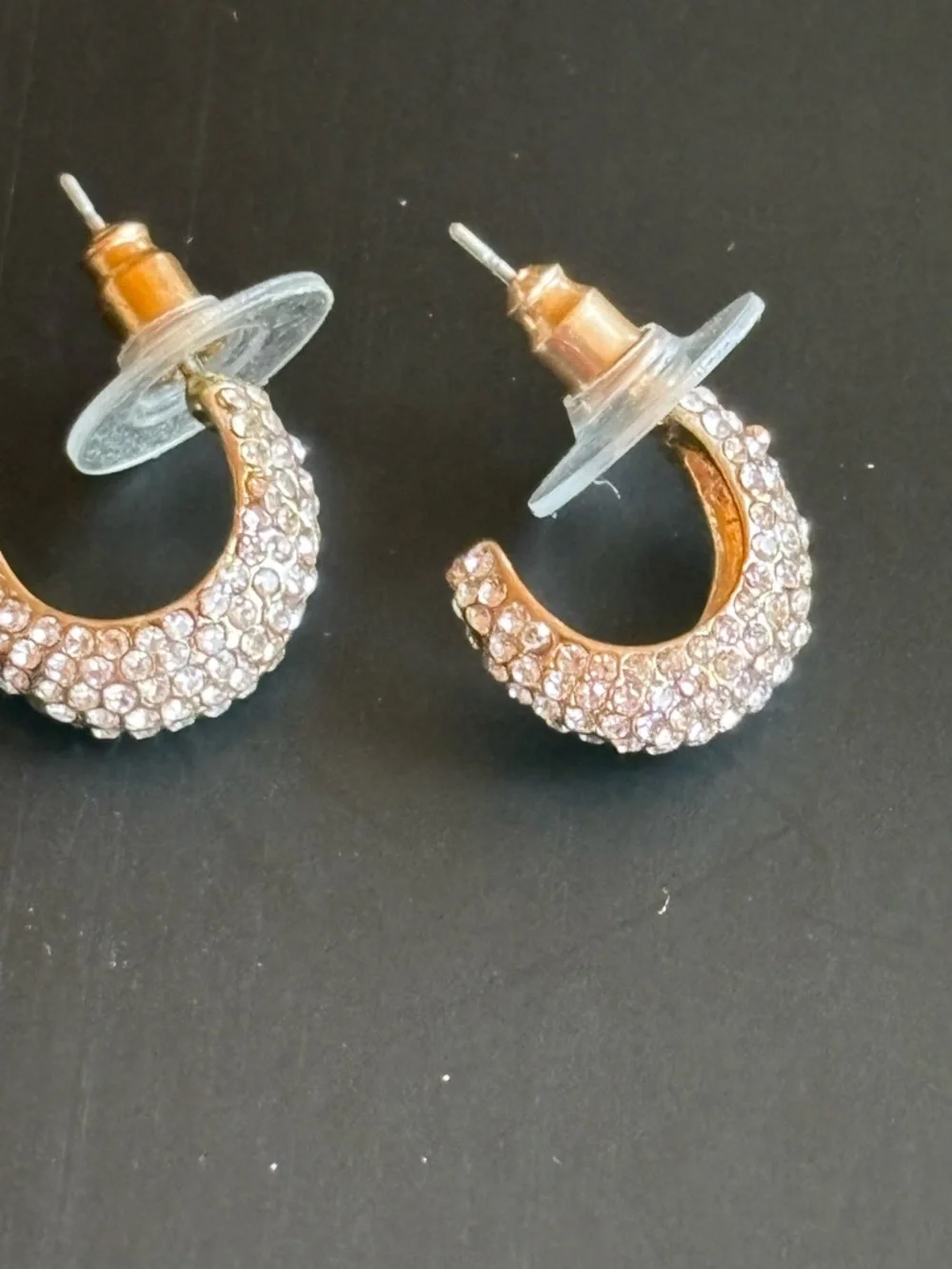 Gold-Tone Crystal Crescent Stud Earrings - Picture 2 of 3